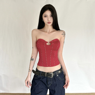 SylCue 镂空收腰显瘦抹胸背心百搭辣妹打底上衣 高街潮酷辣妹个性