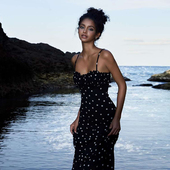 SylCue 美式 辣妹风波点印花吊带连衣裙女收腰显瘦百搭性感长裙子