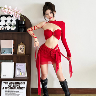 SylCue 火热性感辣妹风纯欲镂空抹胸背心绑带包臀半身裙百搭套装