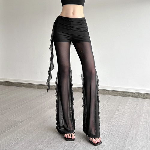 高腰显瘦休闲裤荷叶边辣妹长裤