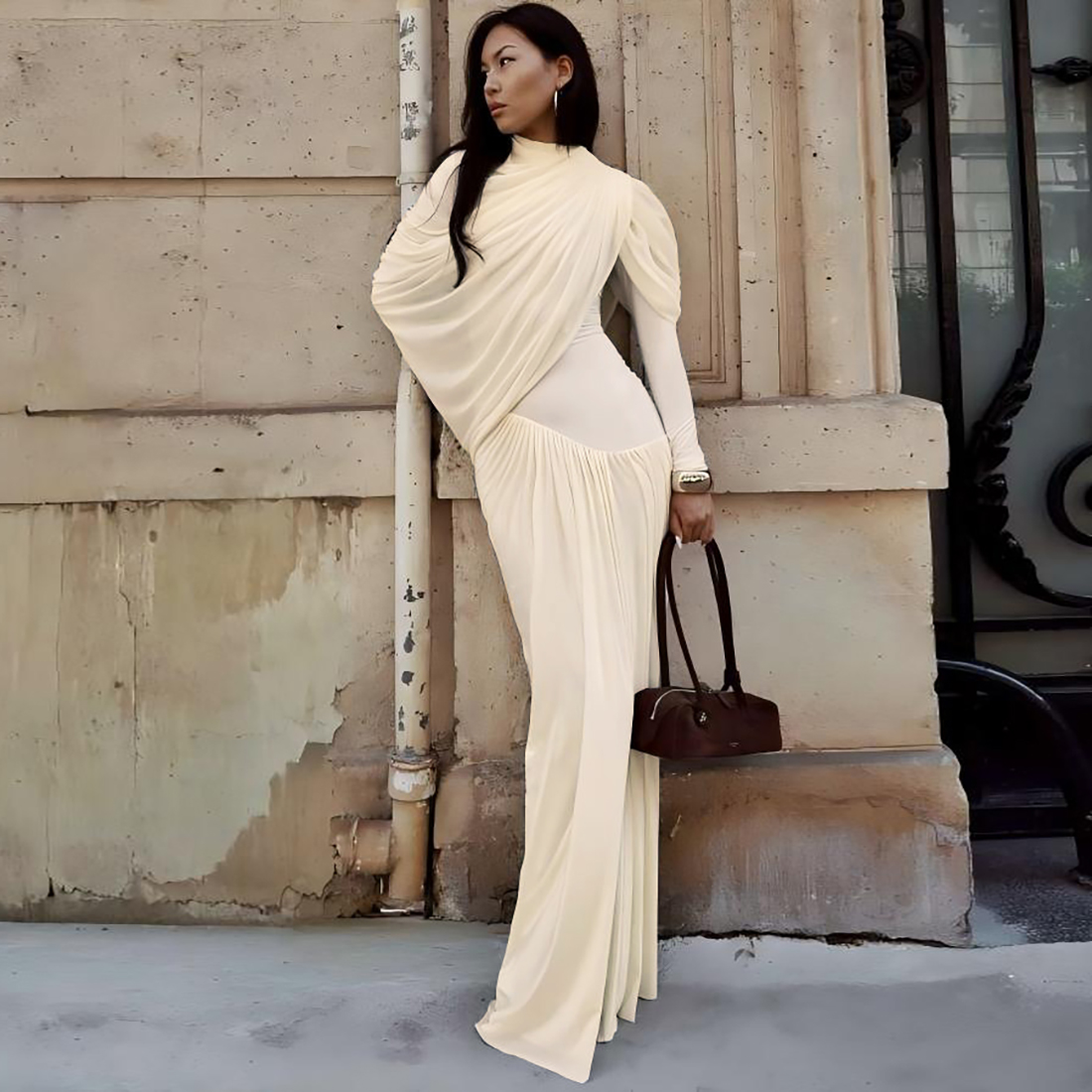 长袖连衣裙掐腰修身百搭包臀长裙