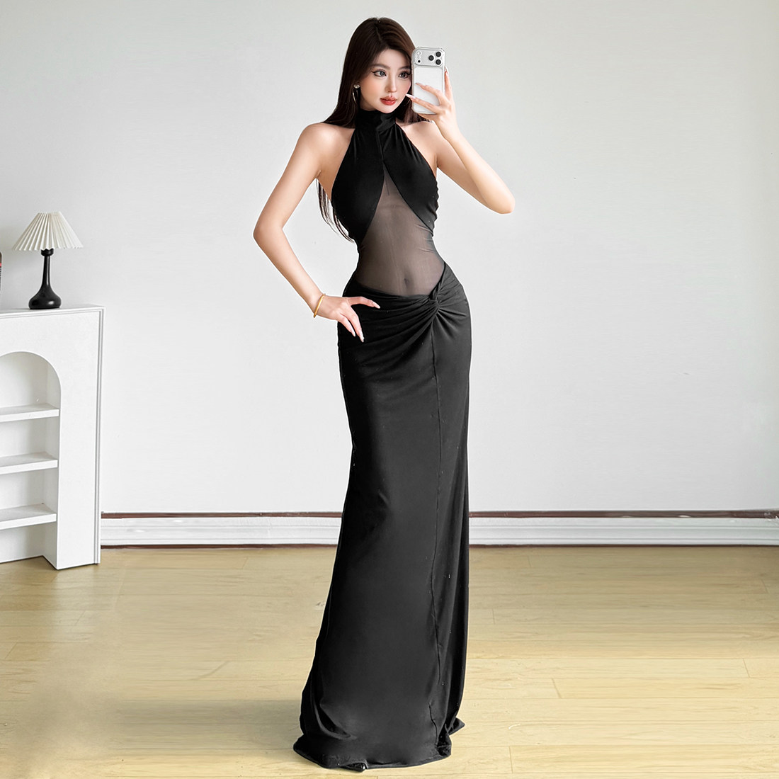 SylCue 性感多妖娆黑色网纱拼接心机露背挂脖连衣裙收腰包臀裙女,女装/女士精品,连衣裙,淘宝优惠券,粉丝福利购,淘宝优惠卷