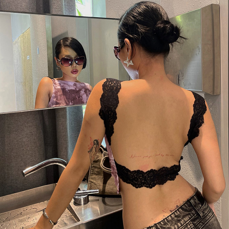 SylCue 性感辣妹设计感心机大露背无袖背心女蕾丝拼接显瘦上衣夏,女装/女士精品,背心吊带,淘宝优惠券,粉丝福利购,淘宝优惠卷