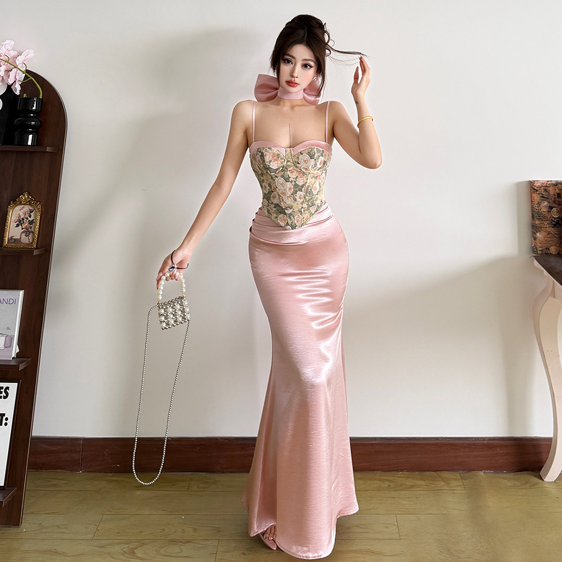 SylCue 法式清纯辣妹风复古印花不规则吊带高腰包臀半身裙两件套,女装/女士精品,时尚套装,淘宝优惠券,粉丝福利购,淘宝优惠卷