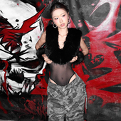 辣妹暗黑风毛毛拼接深V领挂脖吊带显瘦无袖 SylCue 时尚 背心连体衣