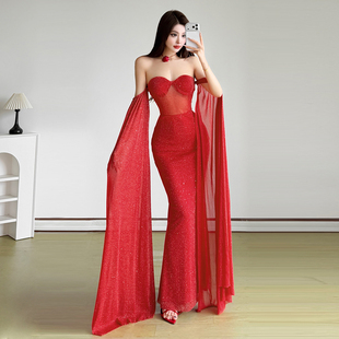 气质长裙 晚宴网纱拼接抹胸连衣裙修身 SylCue 名媛轻奢高级感时尚