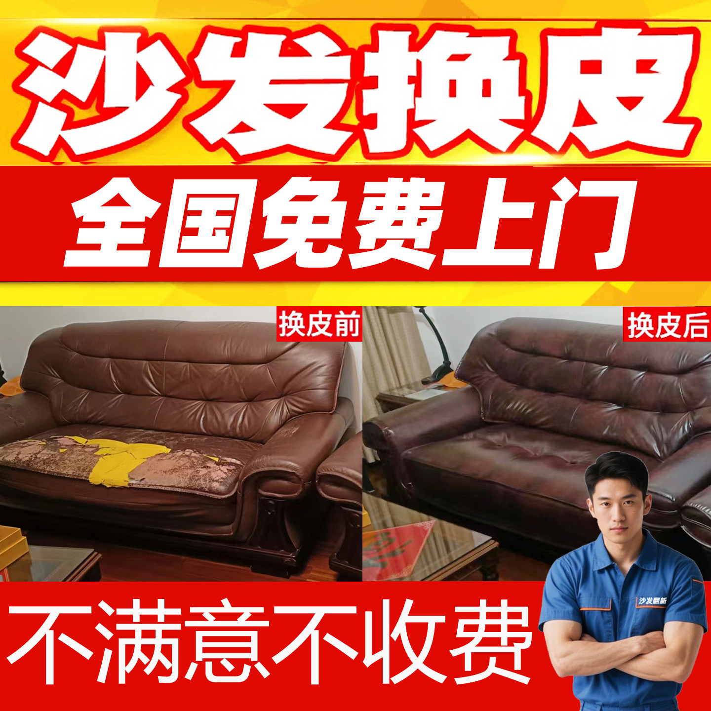 全国免费上门沙发翻新换皮老式床头软包椅子换布真皮改造维修