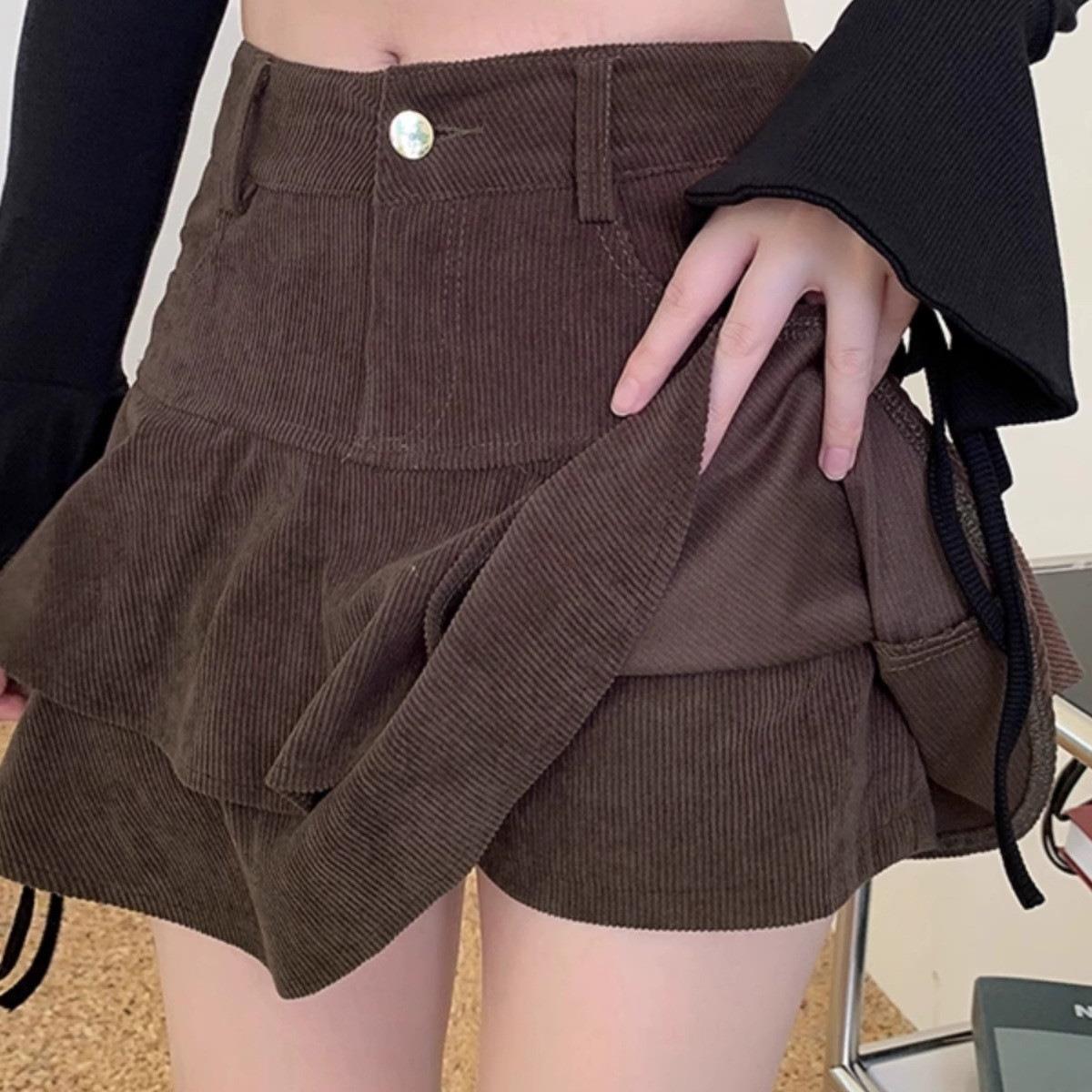 维多利亚灯芯绒半身裙女秋冬新款高腰显瘦包臀a字短裙子小个子一