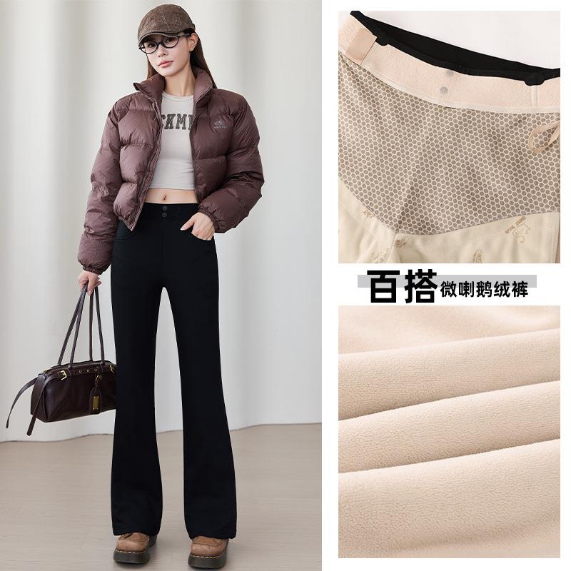 维多利亚微喇裤女士修身修身小个子高腰收腹鹅绒保暖黑色休闲三防