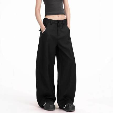 维多利亚黑色西装裤女秋季2025新款高级感高腰垂坠感休闲裤直筒宽