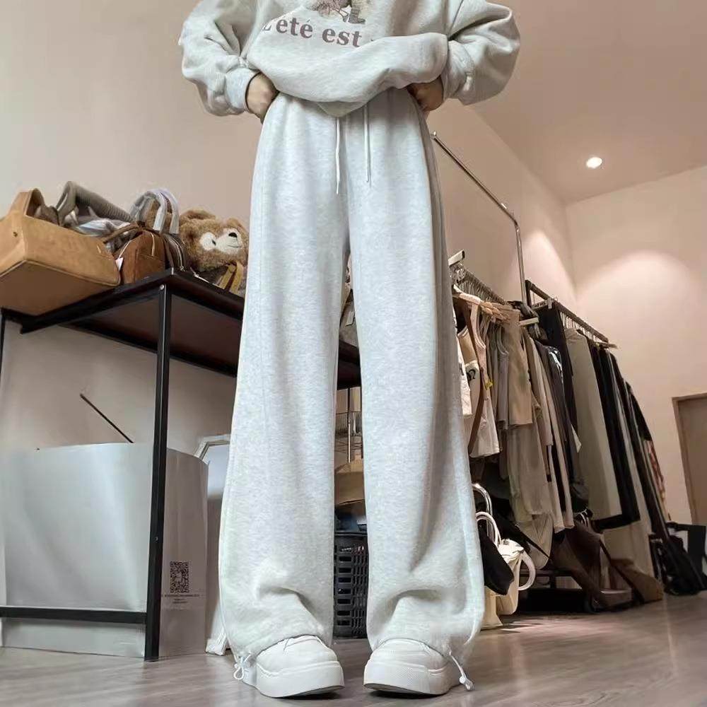 维多利亚美式灰色运动裤女秋季新款宽松显瘦阔腿裤运动直筒休闲束