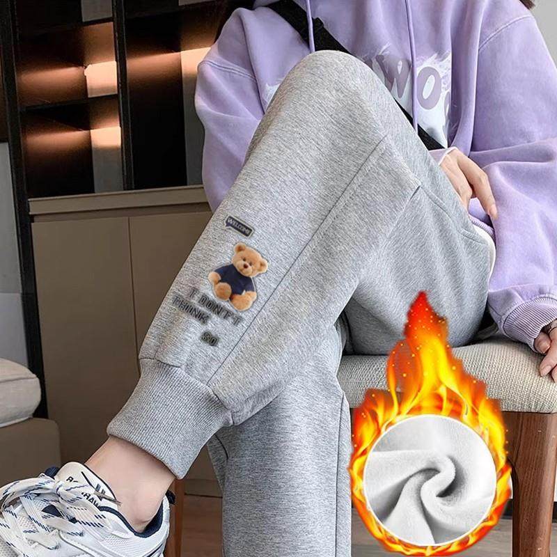 维多利亚加绒加厚运动裤女宽松束脚秋冬季学生显瘦休闲小个子爆款