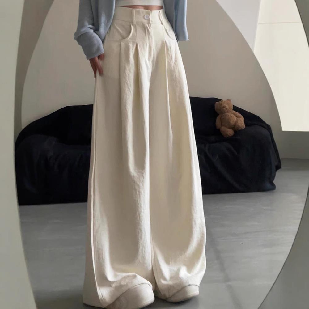 维多利亚白色西装阔腿裤女夏季薄2025新款高腰垂感小个子直筒裤慵