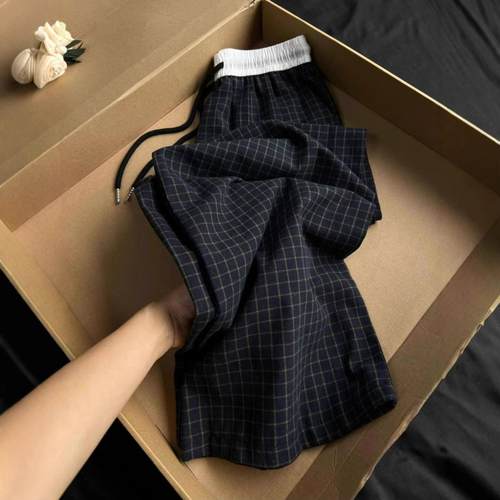 维多利亚美式慵懒松弛感格子裤子女2025秋季休闲遛弯裤宽松垂感直