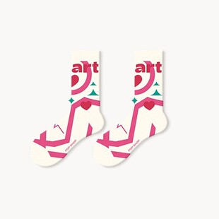 5双可爱插画ins多巴胺穿搭粉色袜子女款潮网红款纯棉中筒袜春秋季