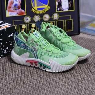 李宁反伍2合成革减震防滑耐磨包裹性支撑低帮篮球鞋 绿色abft029