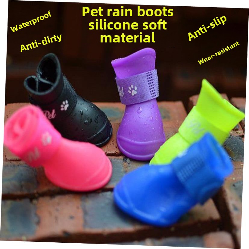 4pcs Pet Dog Rain Shoes Anti Slip Waterproof Rubber Boots