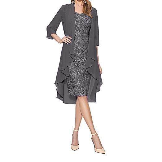 Lace Commuter Mid length Dress Solid Fit Dress Two Piece Set