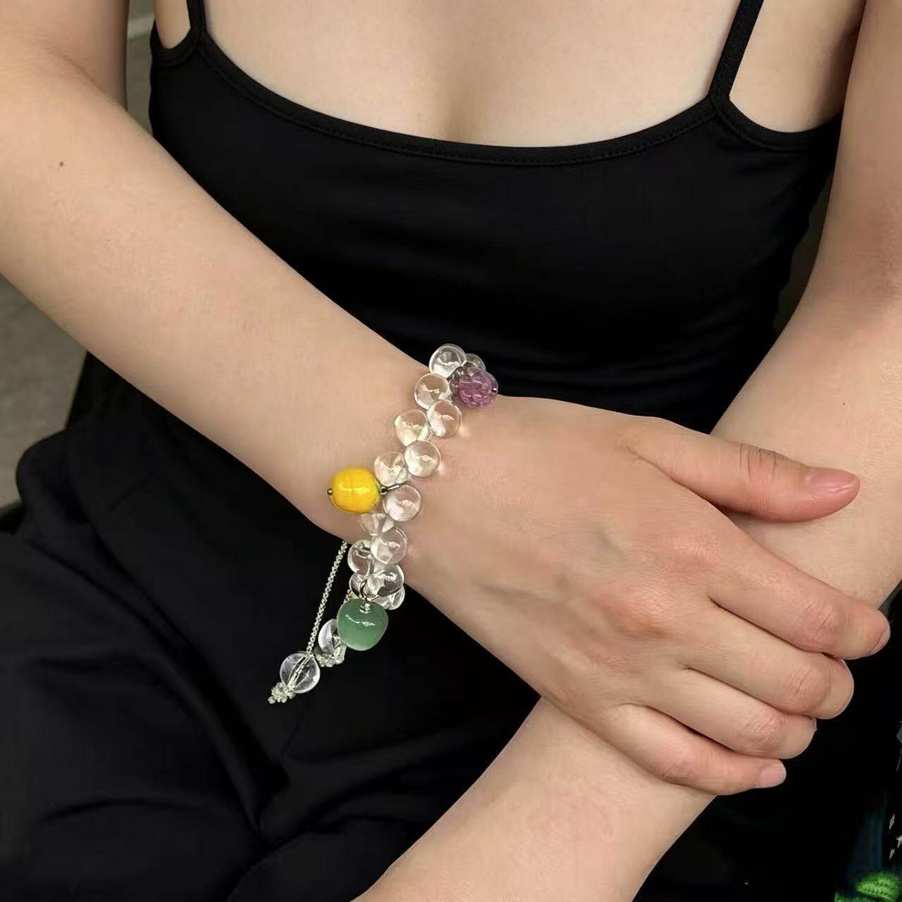 甜美少女冰透趣味水果串珠手链女小清新小众设计百搭抽拉手饰配饰