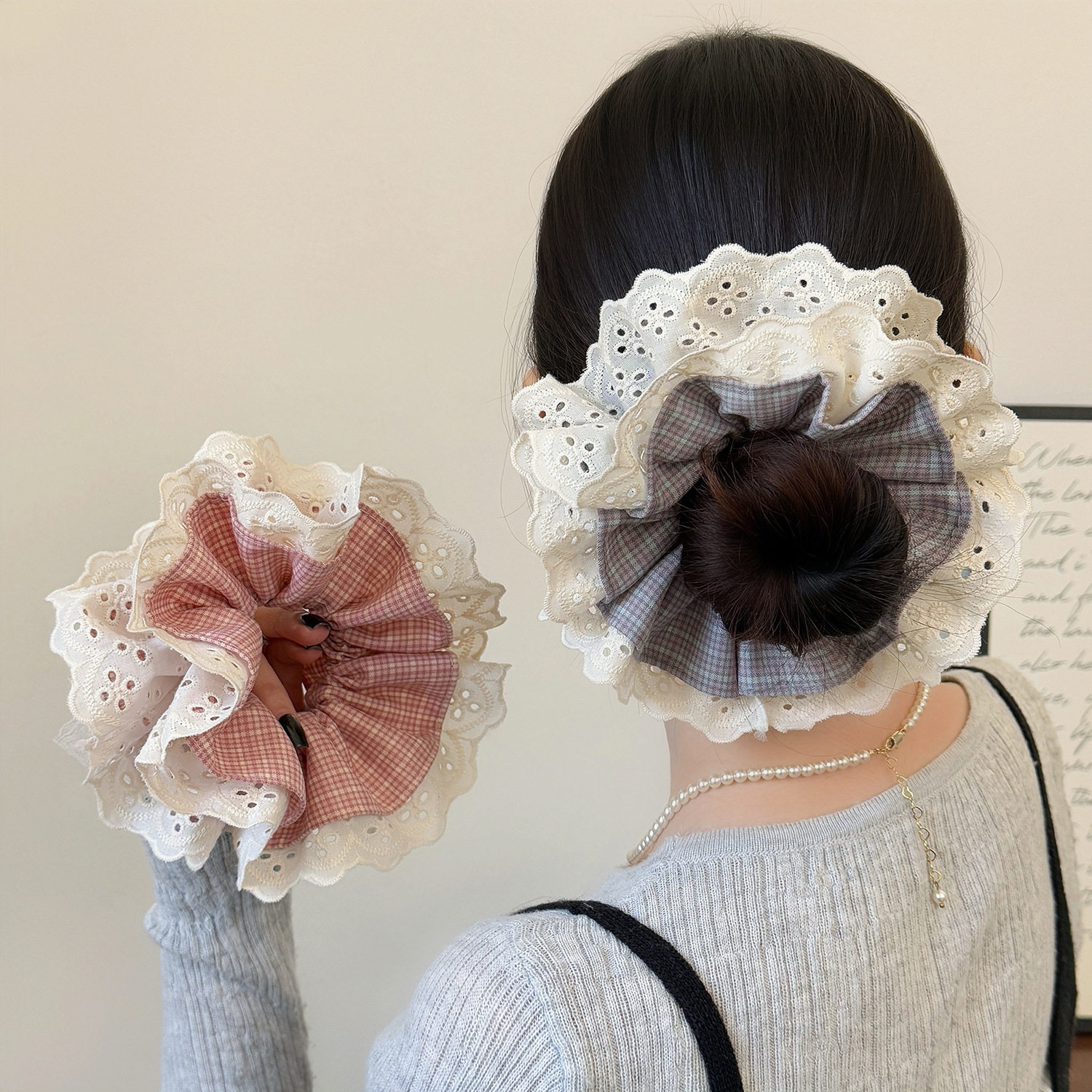 韩式优雅甜美格纹四层蕾丝头花发圈慵懒感温柔大肠圈饱满丸子头绳,饰品/流行首饰/时尚饰品新,发饰,淘宝优惠券,粉丝福利购,淘宝优惠卷