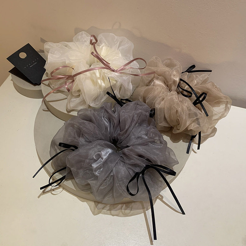 韩版发饰发绳少女超仙丝带蝴蝶结双层欧根纱优雅气质头花大肠发圈