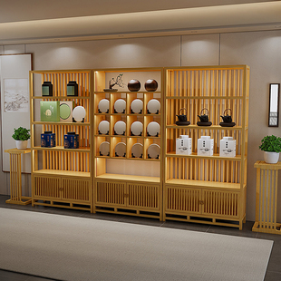 新中式实木博古架茶室置物架茶叶展示架现代简约禅意多宝阁普洱架