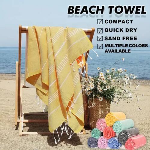 100*180 Large Size Turkish Beach Towel with Tassel Stripes Q