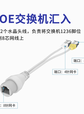 桢田 网线一分二网络分线器对接头rj45四芯八芯POE转V接口5313AB