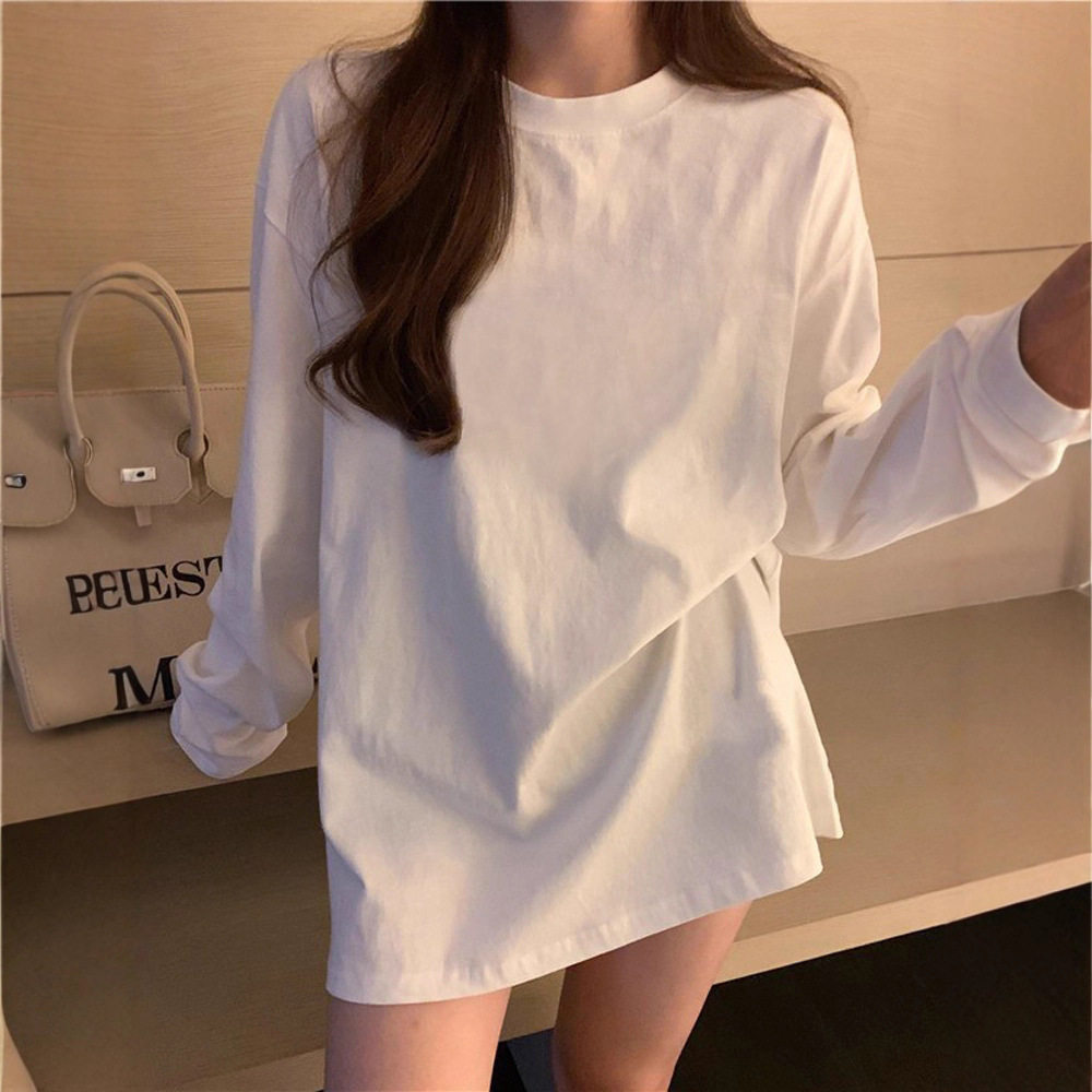 2026秋季新款宽松内搭打底衫长袖学生百搭上衣女装潮白色t恤女