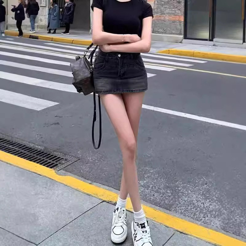 浅色复古牛仔半身裙女装夏季防走光裙裤裙子高腰显瘦半裙包臀短裙