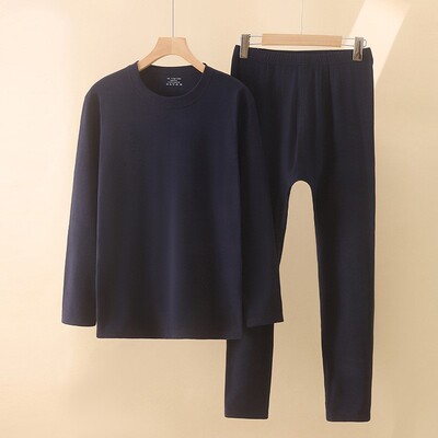 男款保暖双面圆领德绒套装恒温加绒加厚简约秋衣秋裤自发热有弹力