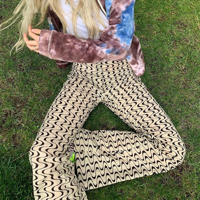 Printed Wavy High Waist Lounge Pants印花波浪纹高腰休闲直筒裤