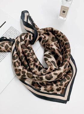New 100% Real Silk Scarf For Woman Vintage Leopard Head Hair