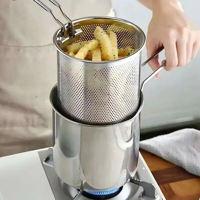 Deep Frying Pot Kitchen Fryer With Strainer Stainless Steel