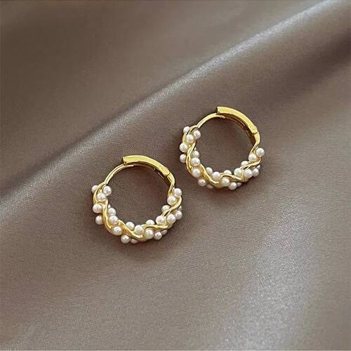 2024 Korean New Simple Temperament Circle Pearl Earrings Fas