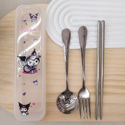 Kuromi cutlery stainless steel Sanrio fork chopsticks spoon