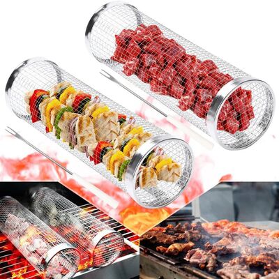 1PCS Stainless Steel Barbecue Drum Rack With Handle Cylindri