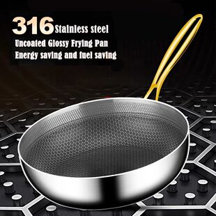 316 Wok Cooking Honeyco Pan stick Frying Steel Stainless Non