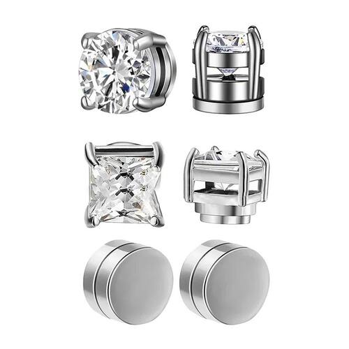 3 Pairs Crystal Strong Magnetic Ear Stud Clip Earrings for M