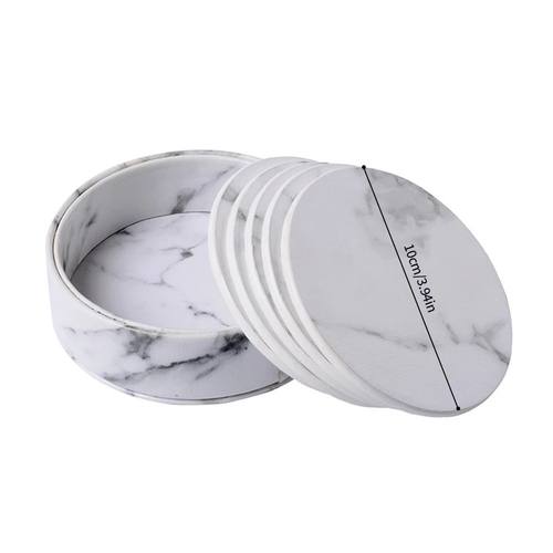 1Pc/7Pcs Artificial Leather Marble Coaster Drink Coffee Cup