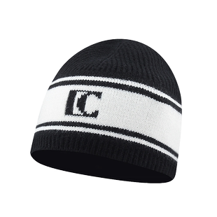 MONA吴海媛同款羊毛针织帽子女小香风黑白LC字母护耳冷帽毛线帽男