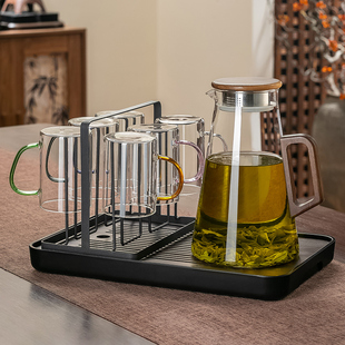 高硼硅家用六色玻璃杯带把耐热水杯客厅待客茶杯家庭喝水套装水具