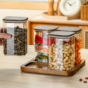 方形密封罐玻璃密封干果收纳罐家用待客瓜子坚果盘糖果零食收纳盒