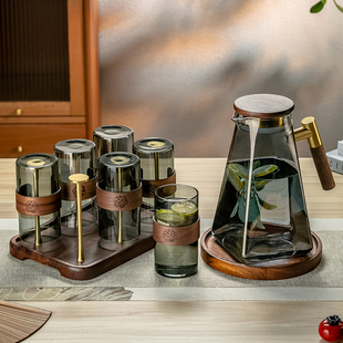 高级感玻璃杯套装家用客厅耐高温泡绿茶隔热水杯待客喝水杯子杯架