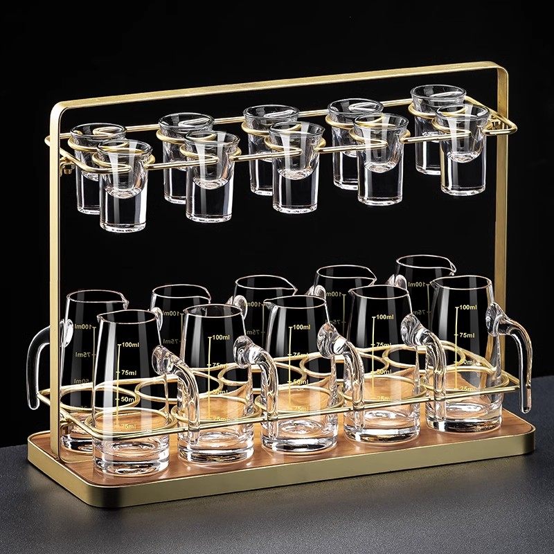 高颜值白酒杯分酒器套装中式家用玻璃小号酒杯架子置物架创意酒具