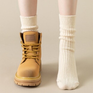 冬季 加绒加厚保暖羊毛堆堆中筒袜外穿搭配短靴子睡眠睡觉暖脚袜子