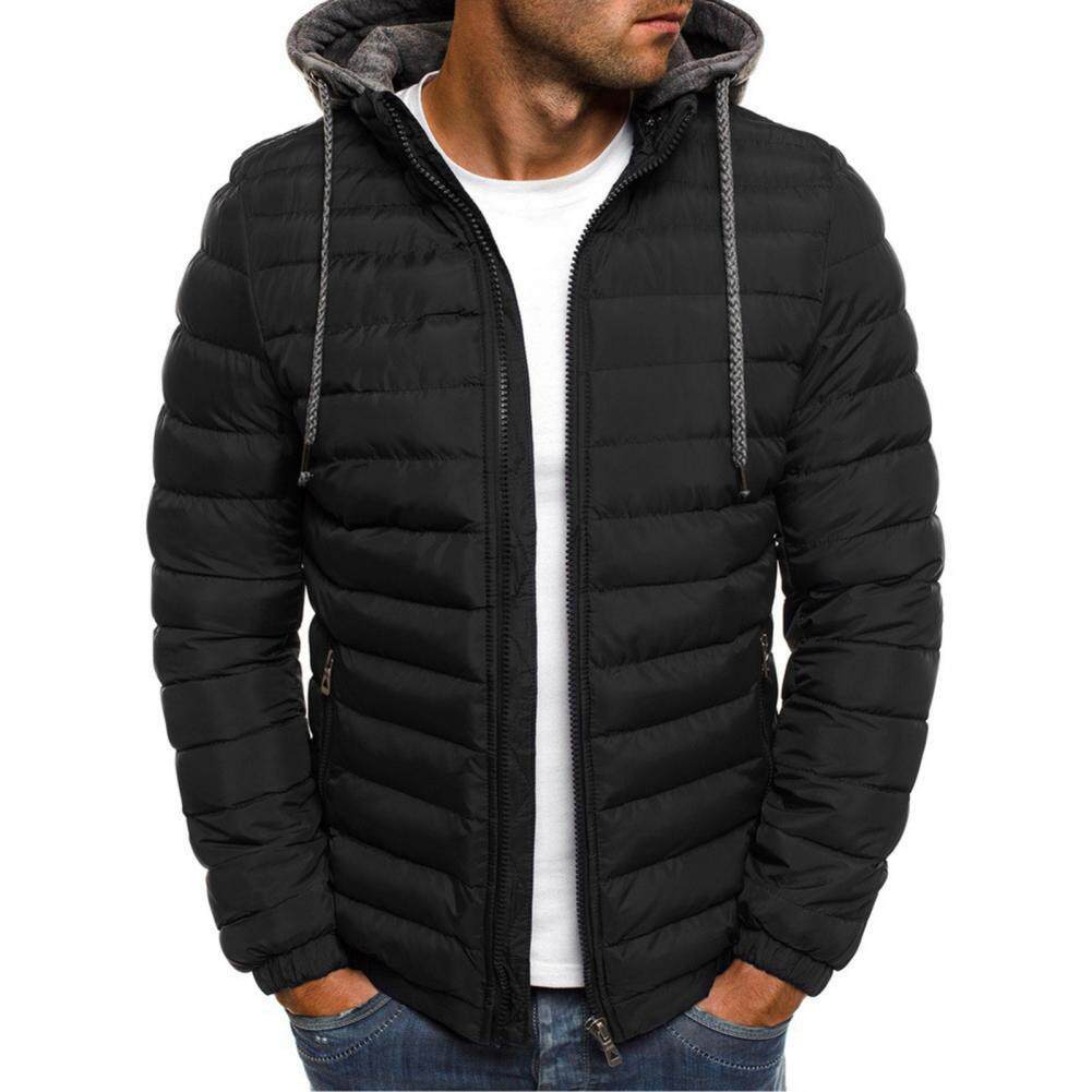 men winter parkas down coat solid hooded cotton coat jacket