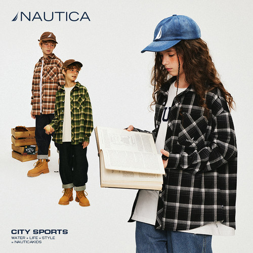 NAUTICA/诺帝卡童装男童女童格子衬衫外套学院春秋季儿童美式复古