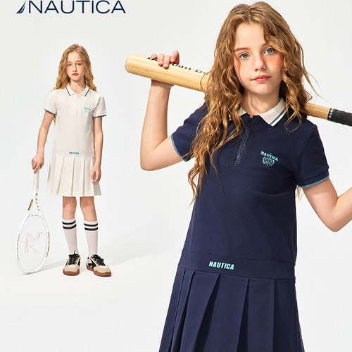 NAUTICA/诺帝卡童装女童连衣裙夏季翻领POLO裙学院风凉感珠地网眼