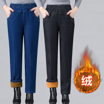 中老年牛仔裤女款加绒加厚妈妈裤